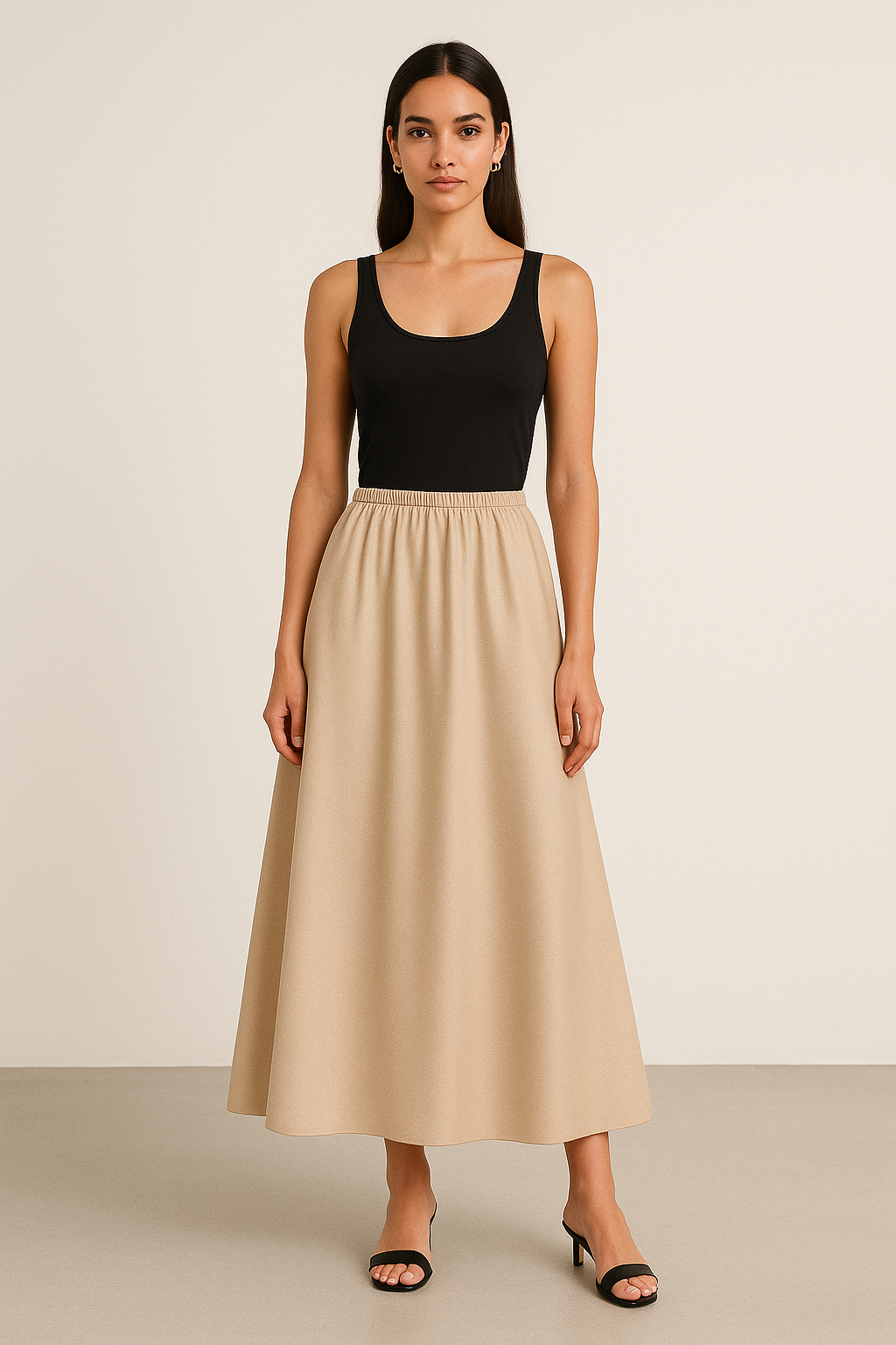 Flare satin skirt with elastic waist