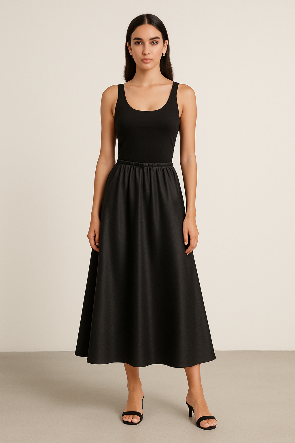 Flare satin skirt with elastic waist