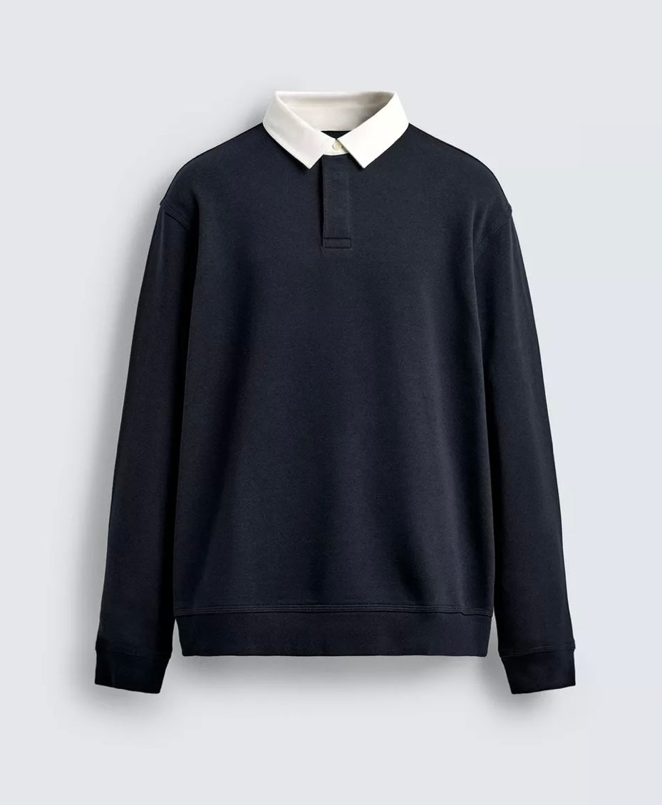 Contrast collar long sleeves polo shirt