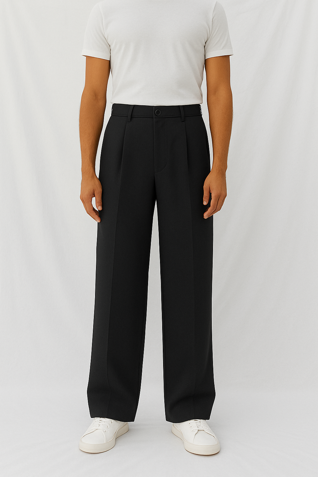 Tailored pant with front pleats and elastic back