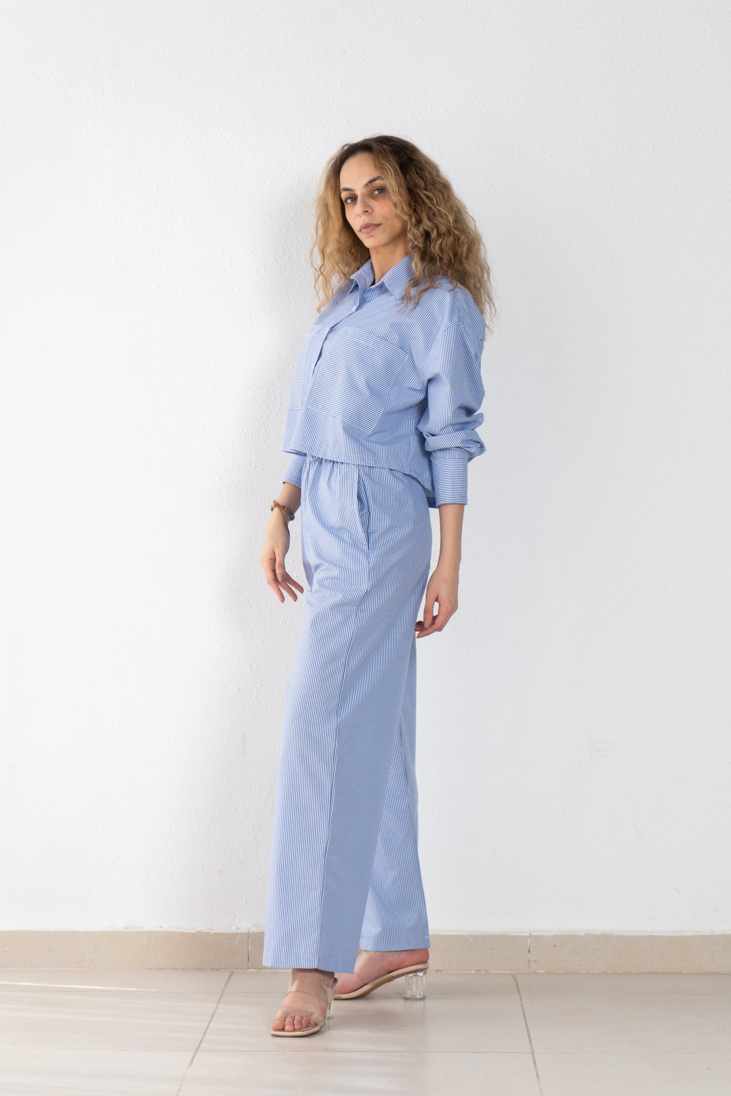 Stripped cropped poplin shirt