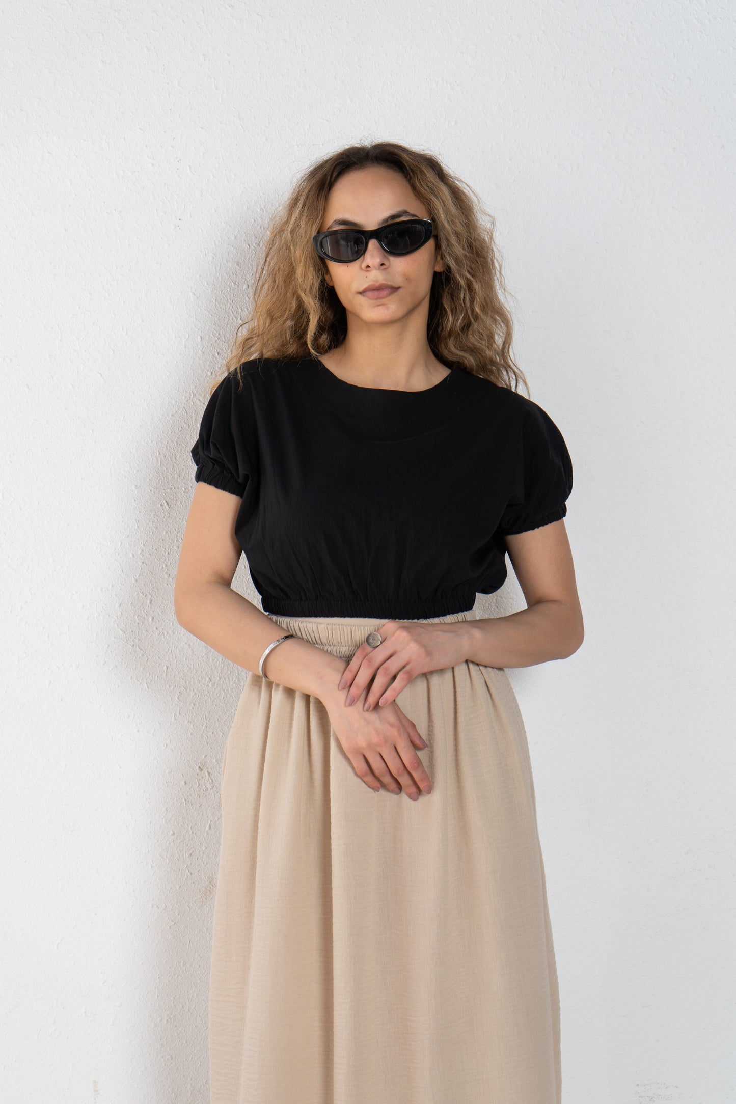 Linen skirt with elastic band