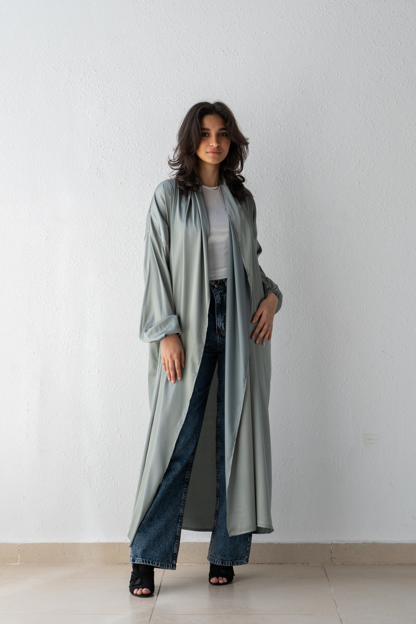 Satin Kimono with draped collar