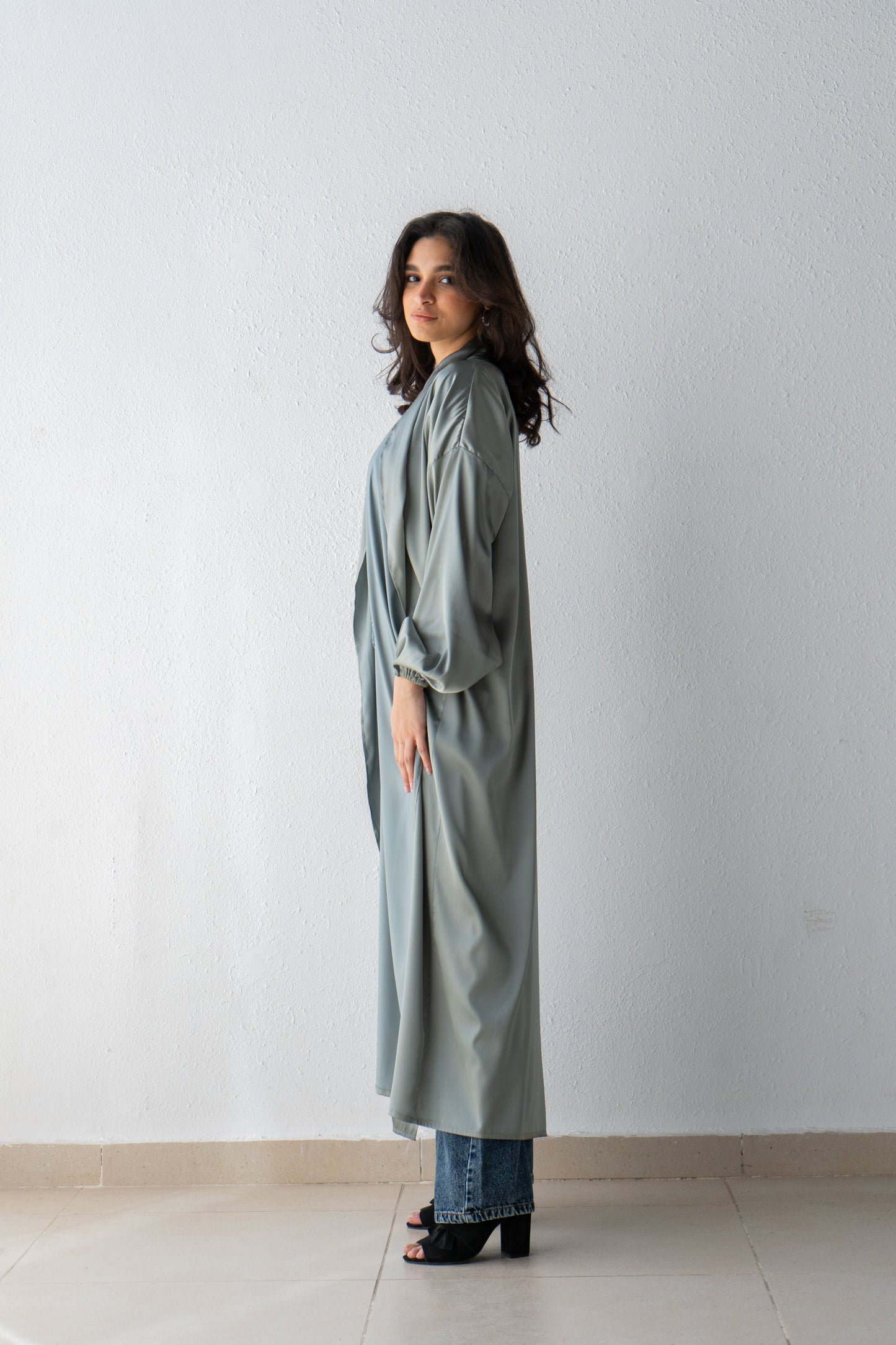 Satin Kimono with draped collar