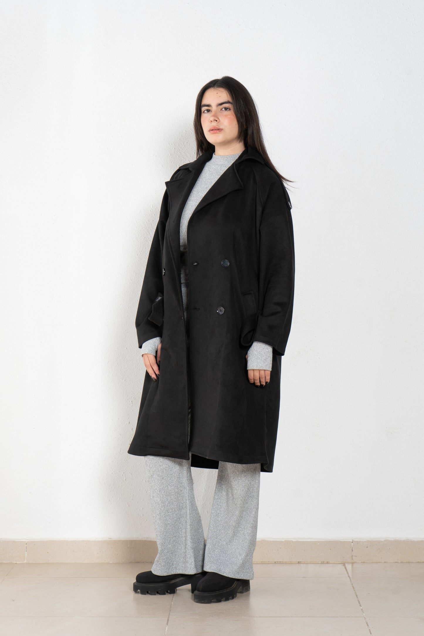 Suede trench coat