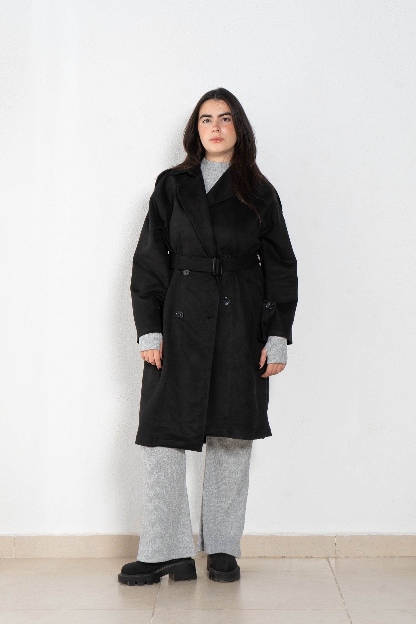Suede trench coat
