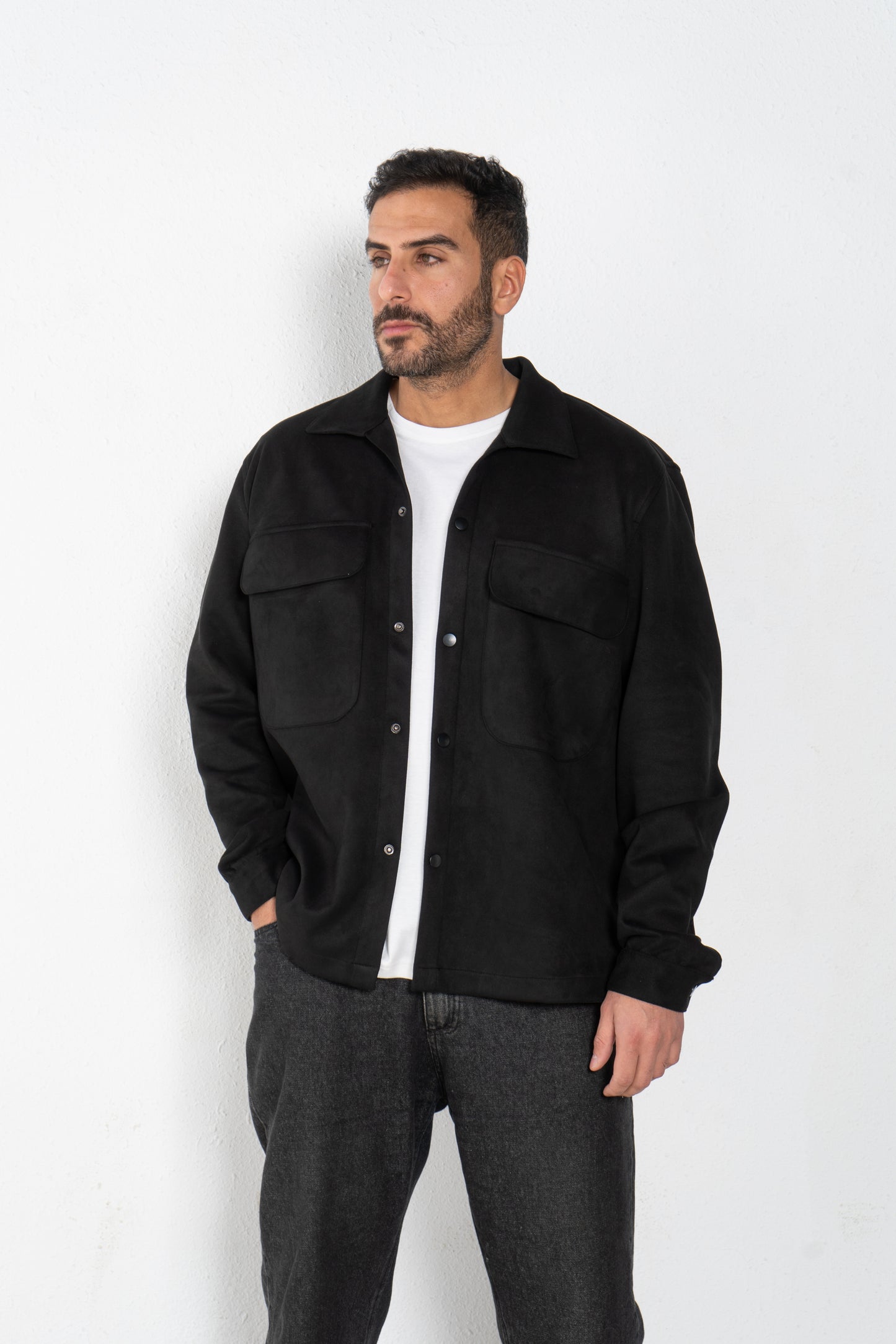 Suede Shirt jacket with front pockets