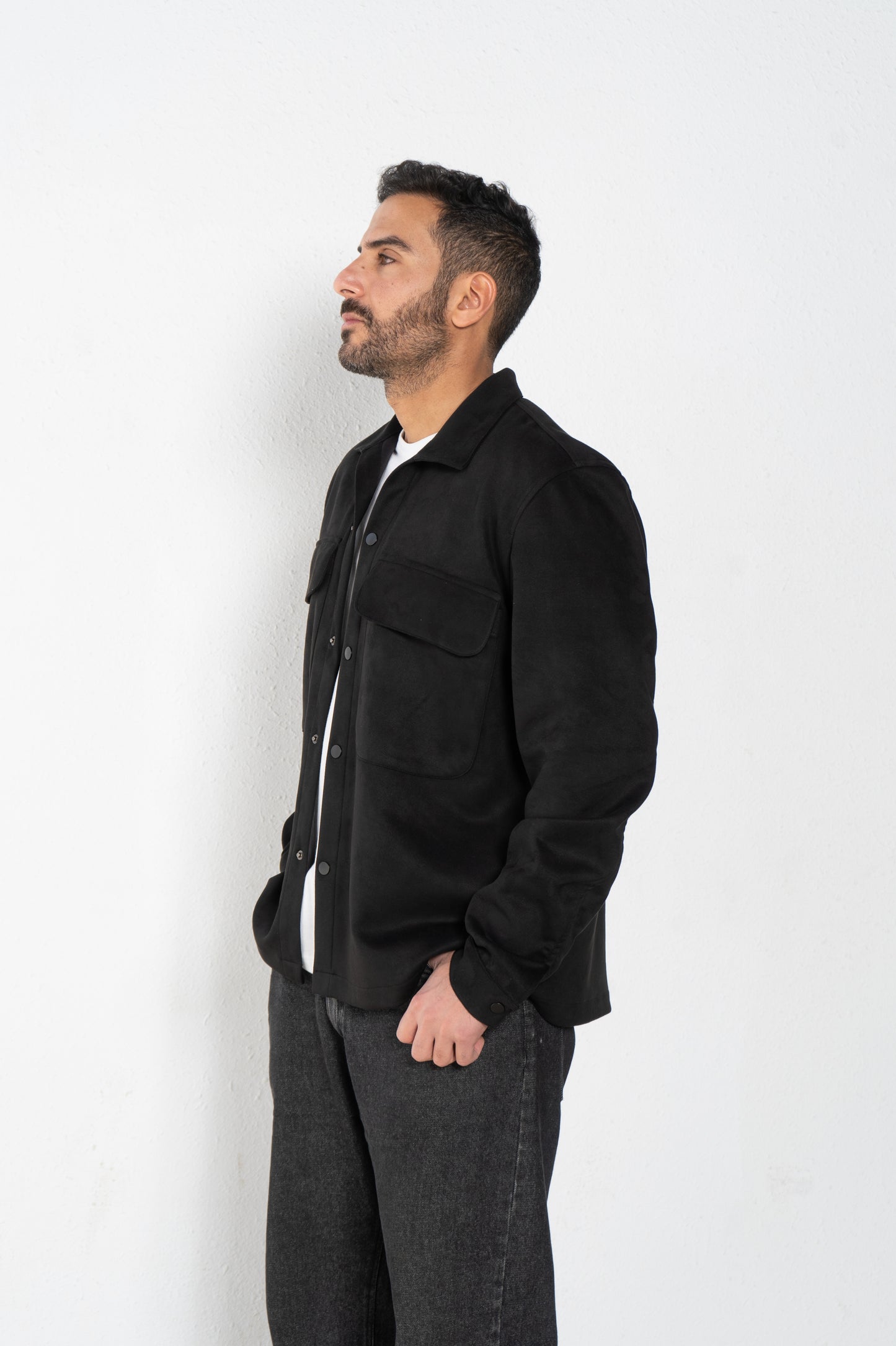 Suede Shirt jacket with front pockets