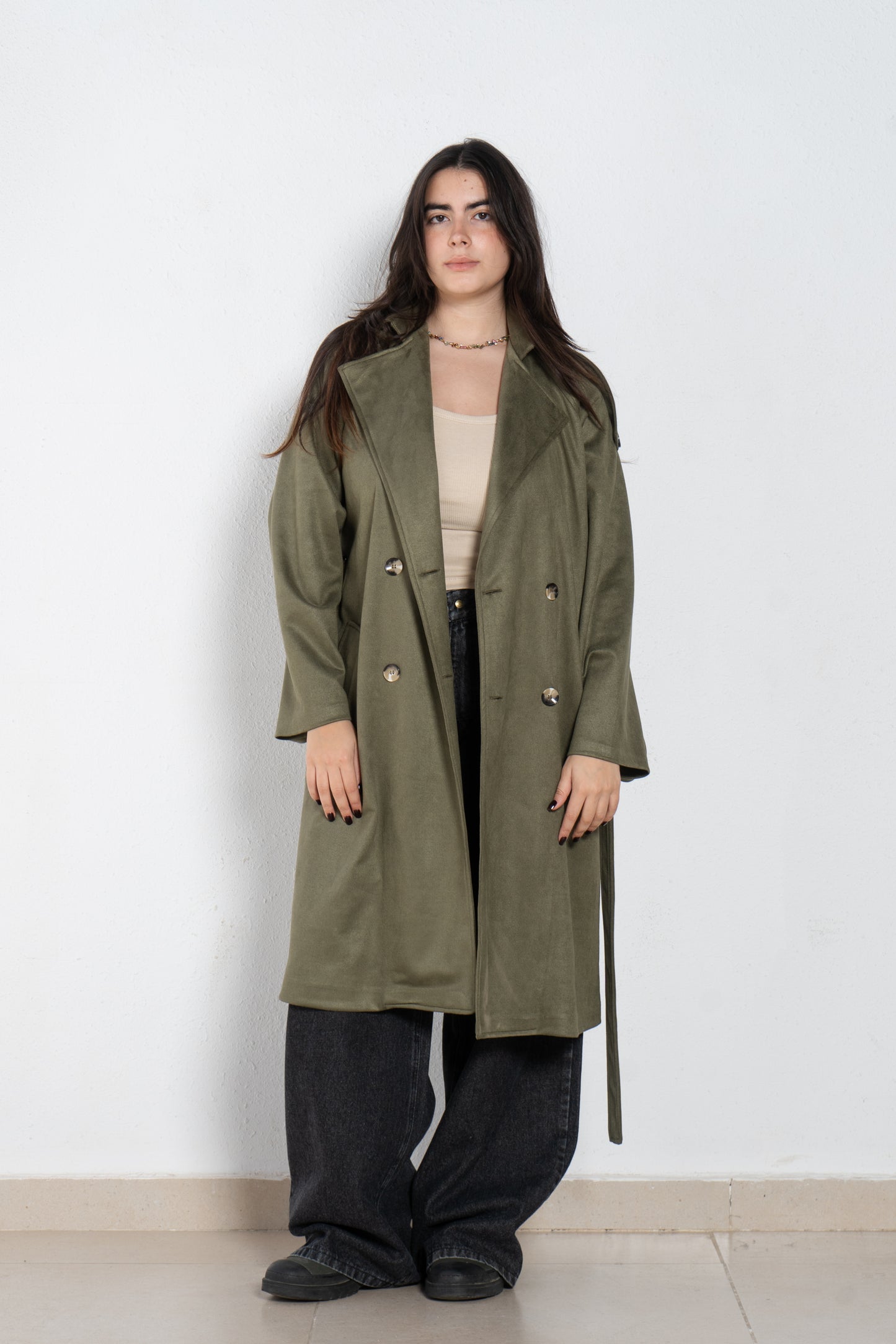 Suede trench coat
