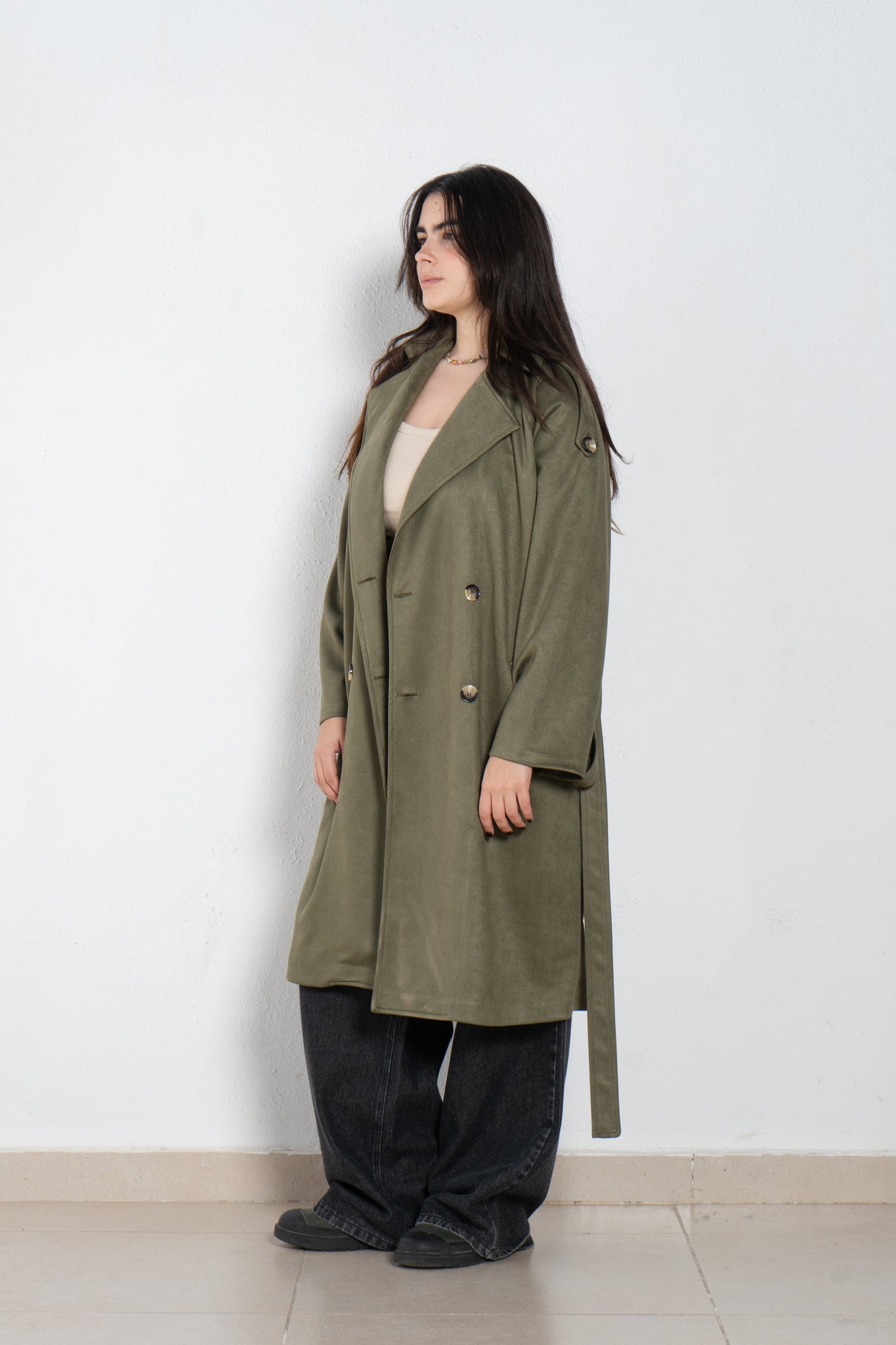 Suede trench coat