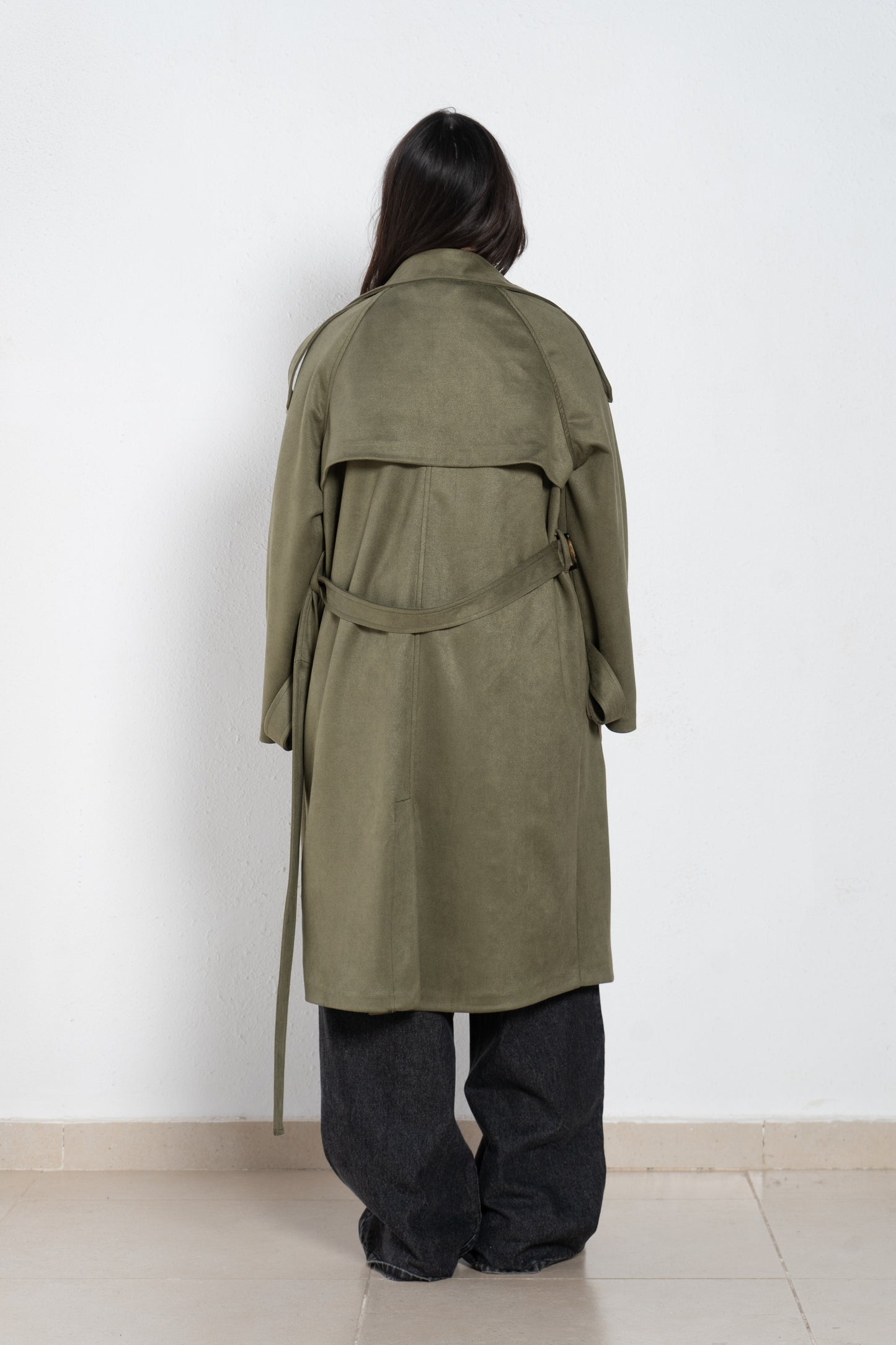Suede trench coat