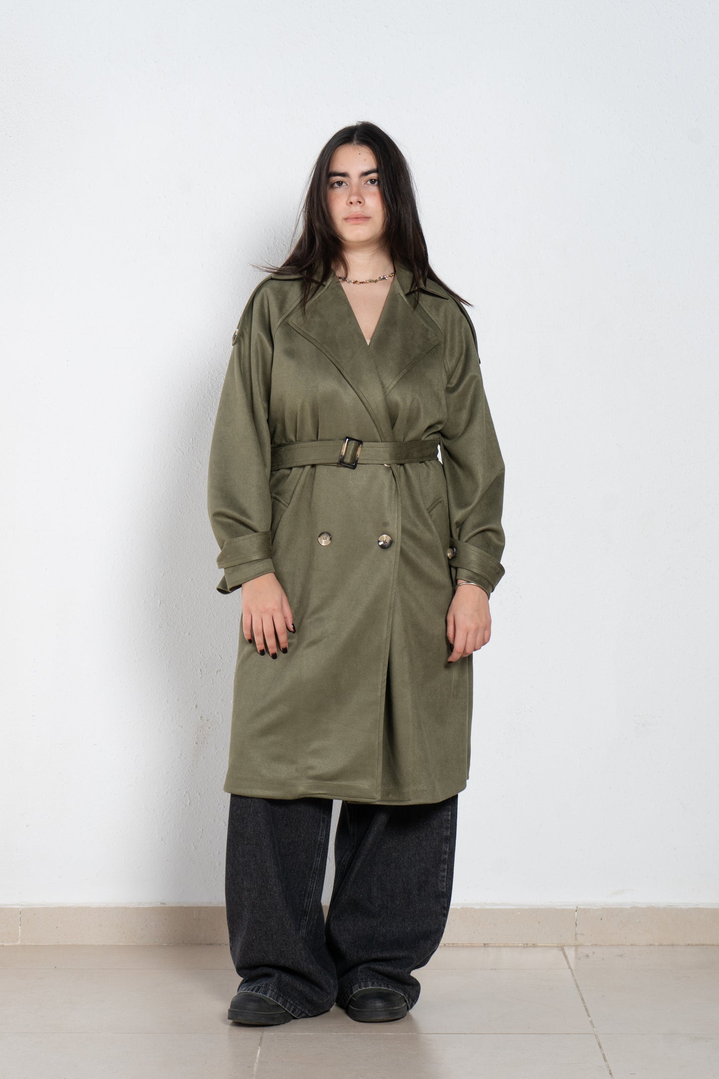 Suede trench coat