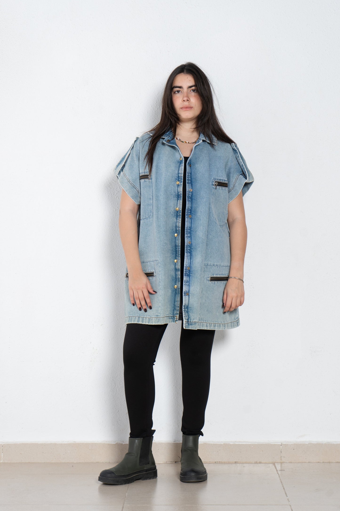 Long jeans cardigan with pockets