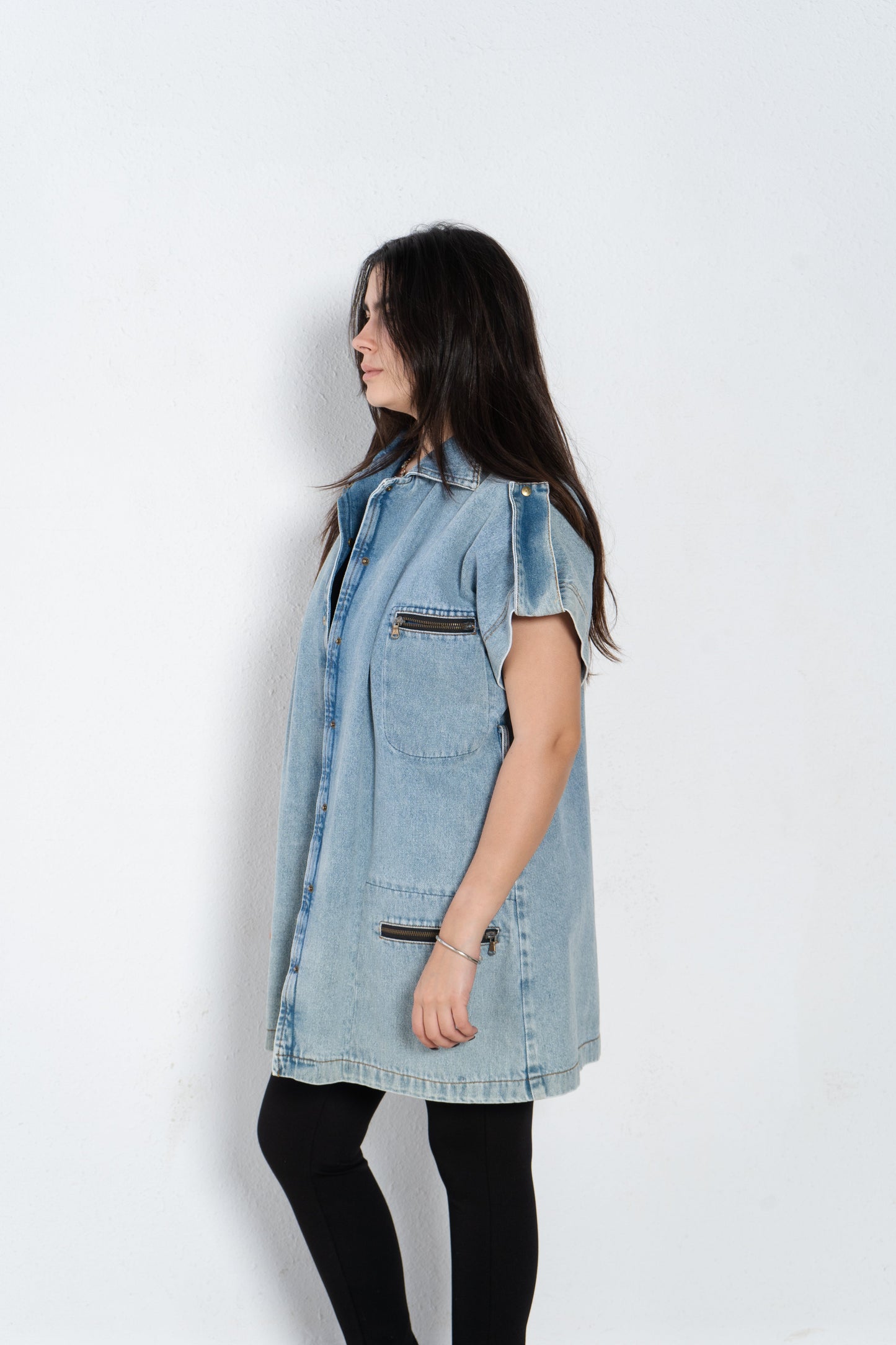 Long jeans cardigan with pockets