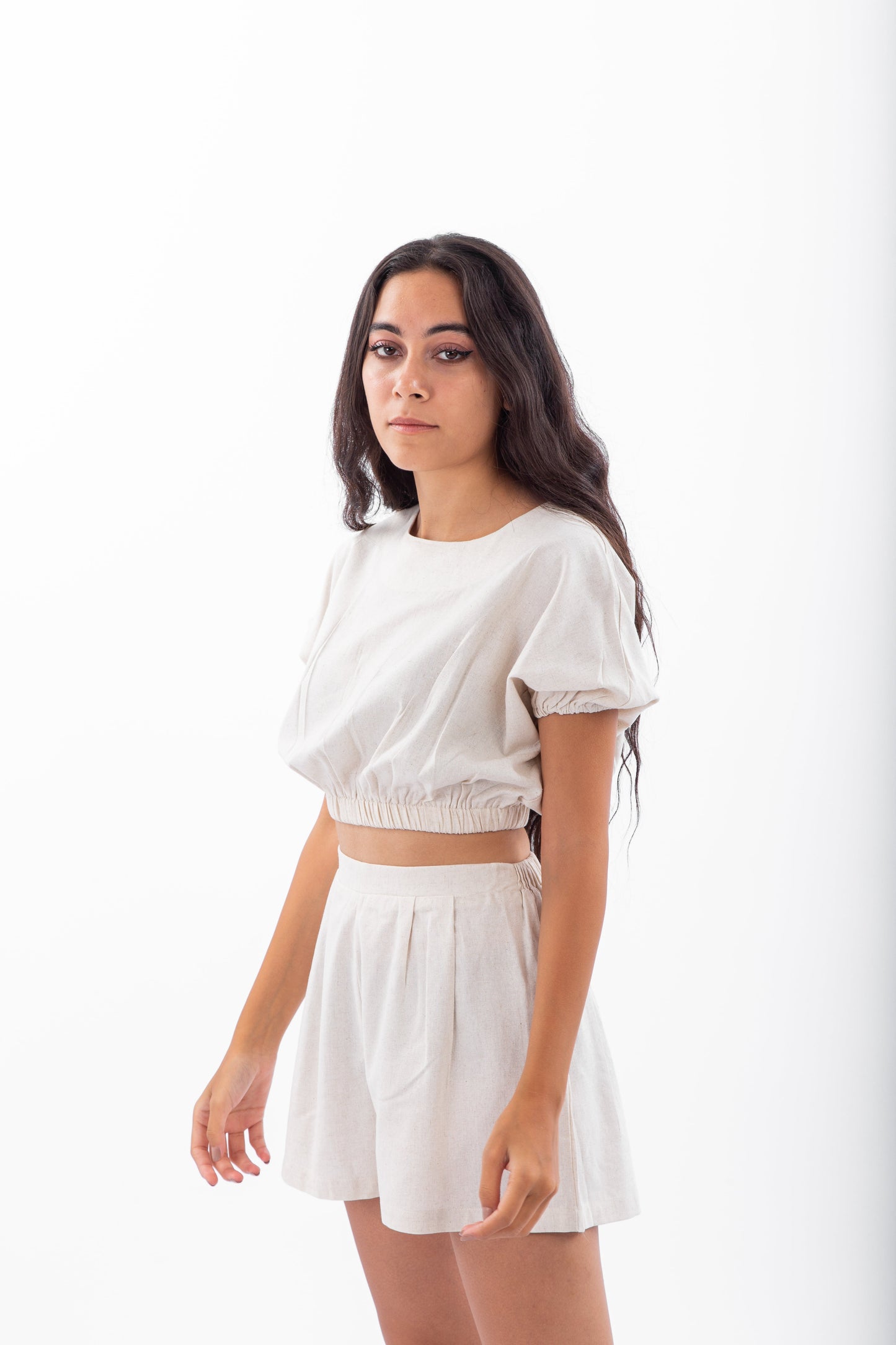 Linen top with elastic waist