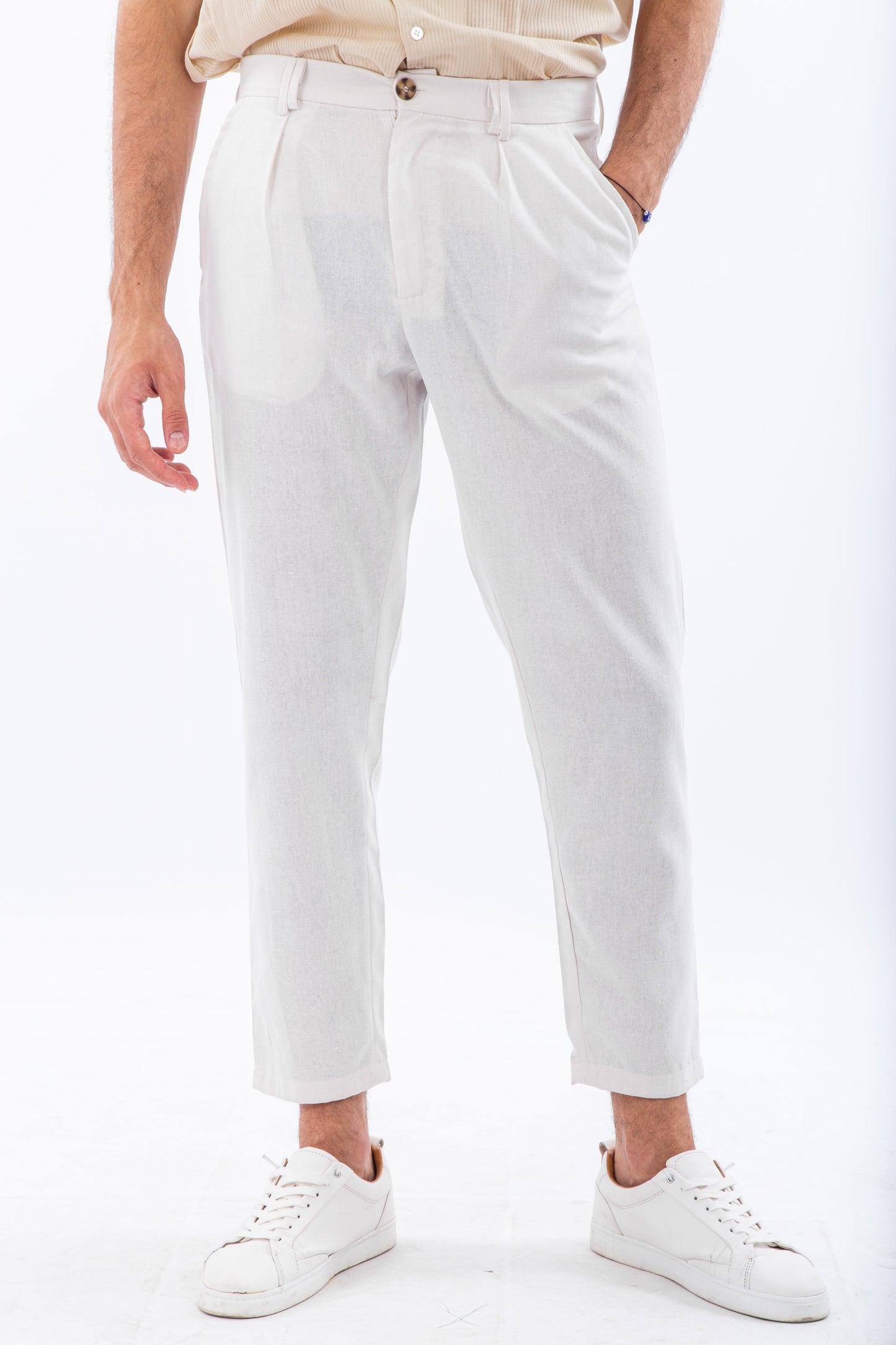 Linen slim fit pant with front pleats