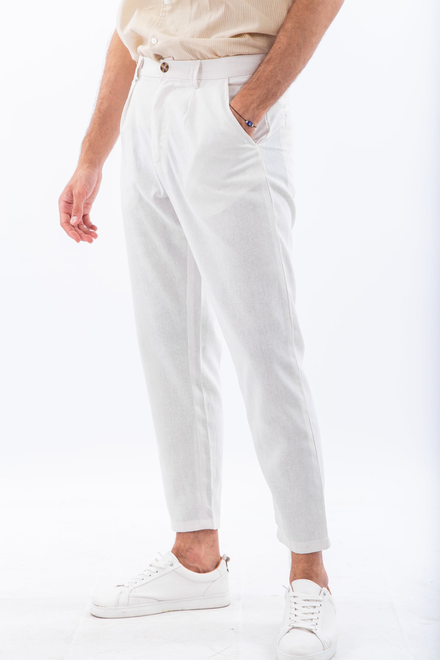 Linen slim fit pant with front pleats