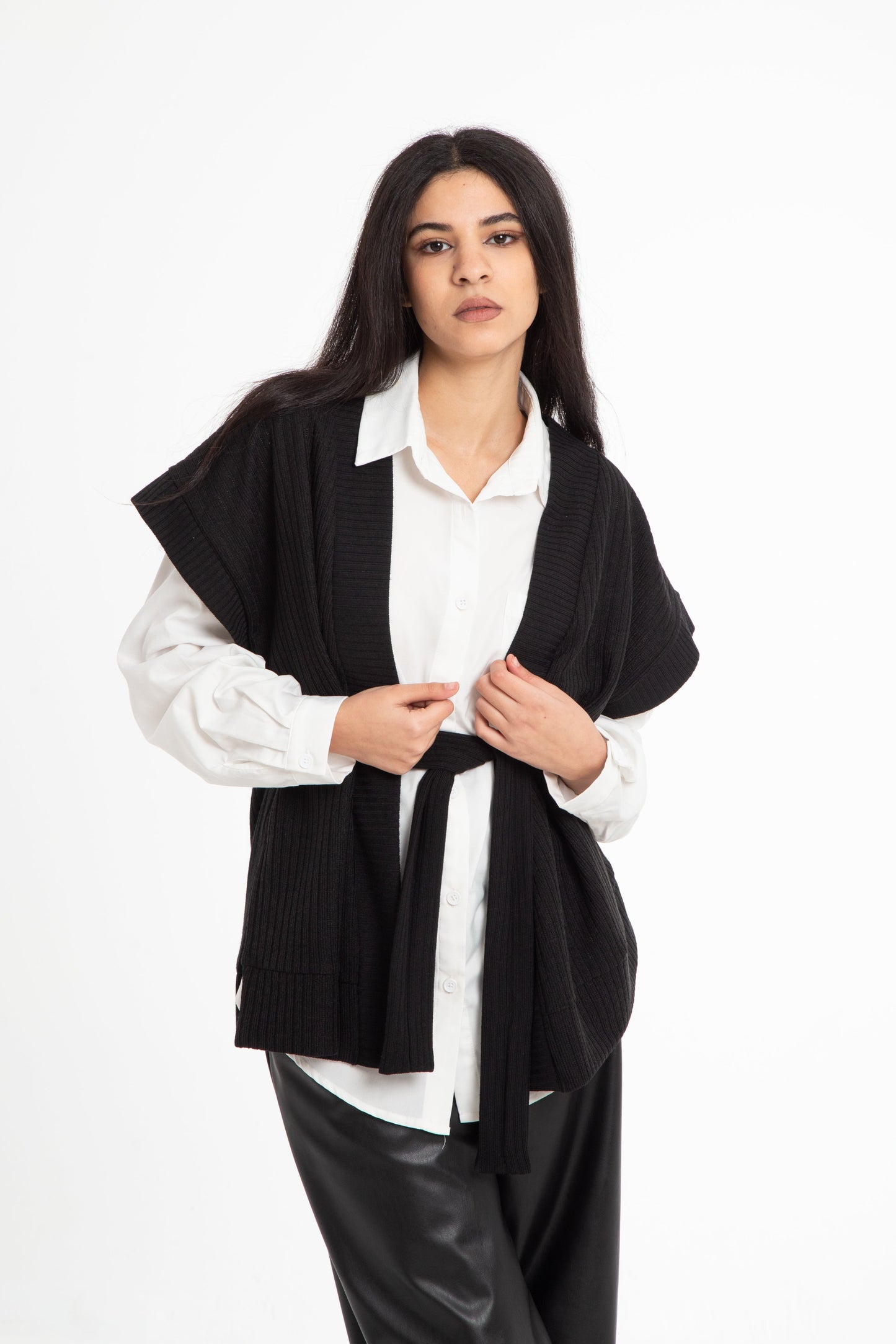 Tricot short kimono with belt