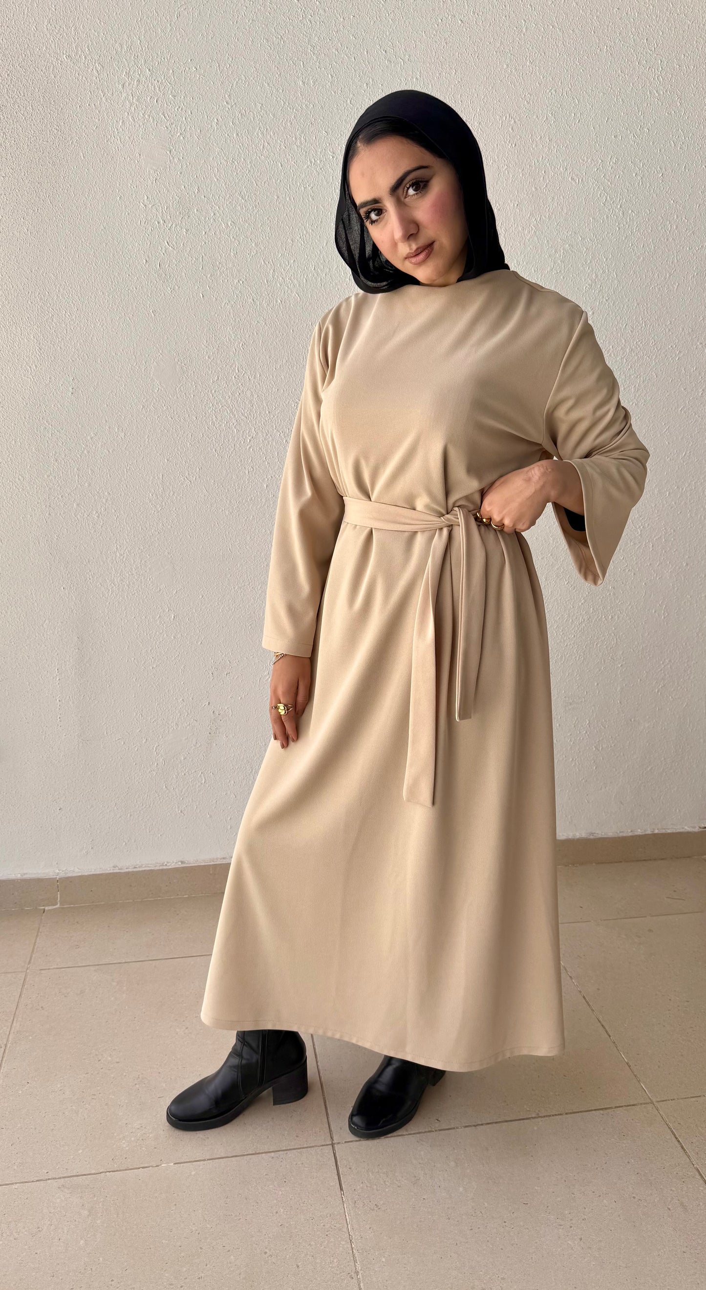 Modest dress with belt