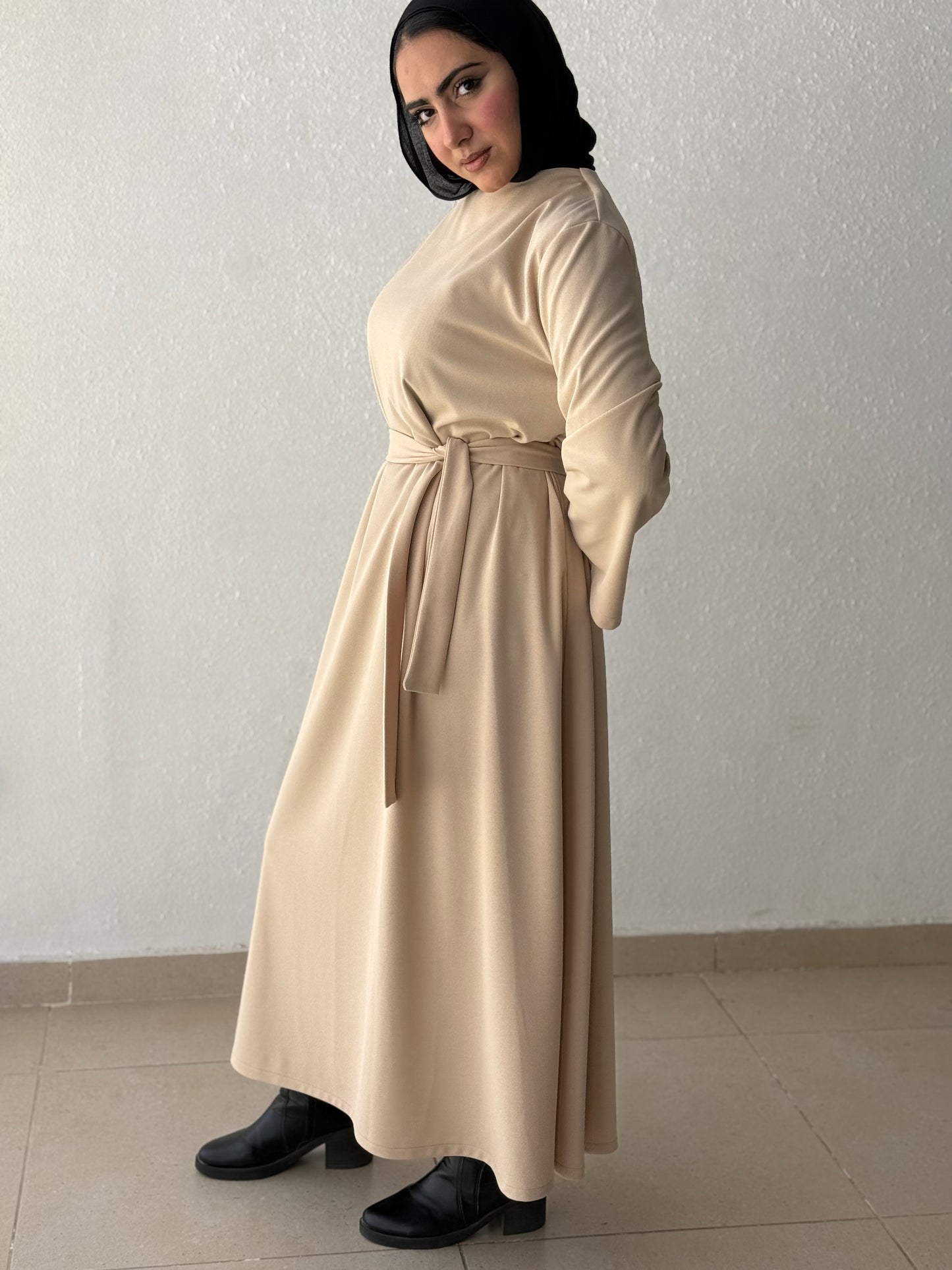 Modest dress with belt