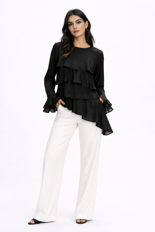 Ruffle blouse with different length