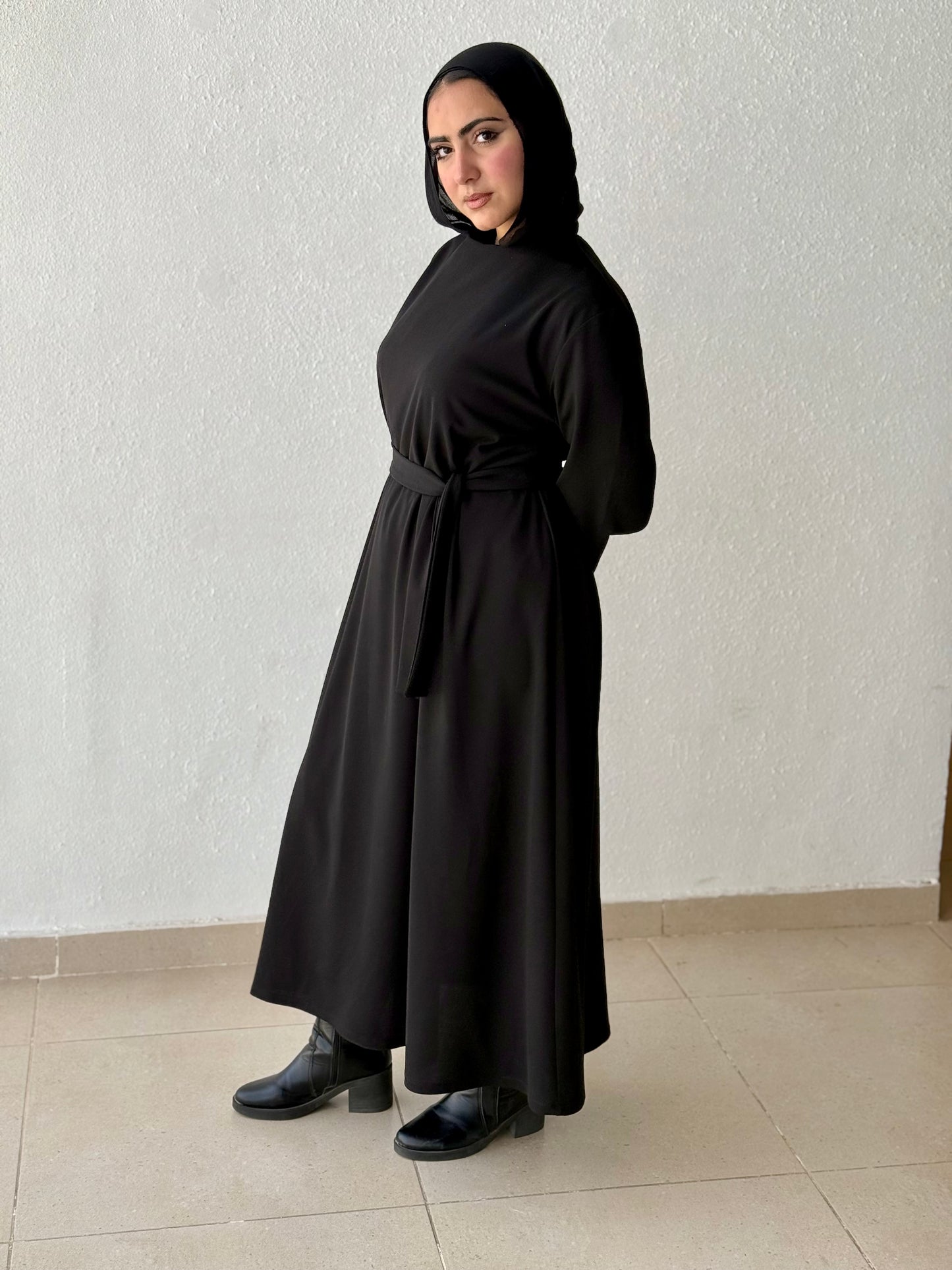 Modest dress with belt