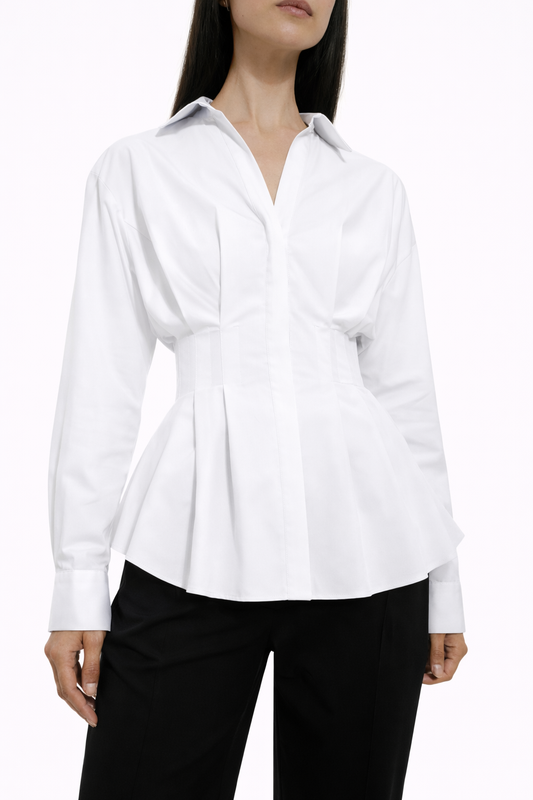Poplin shirt with front pleats