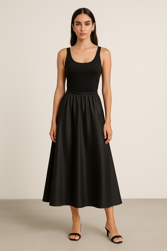 Flare satin skirt with elastic waist