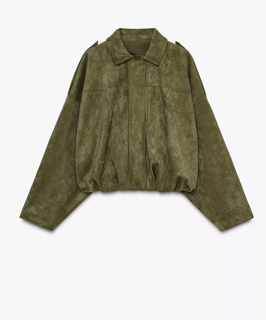 Suede jacket with pleated hemline