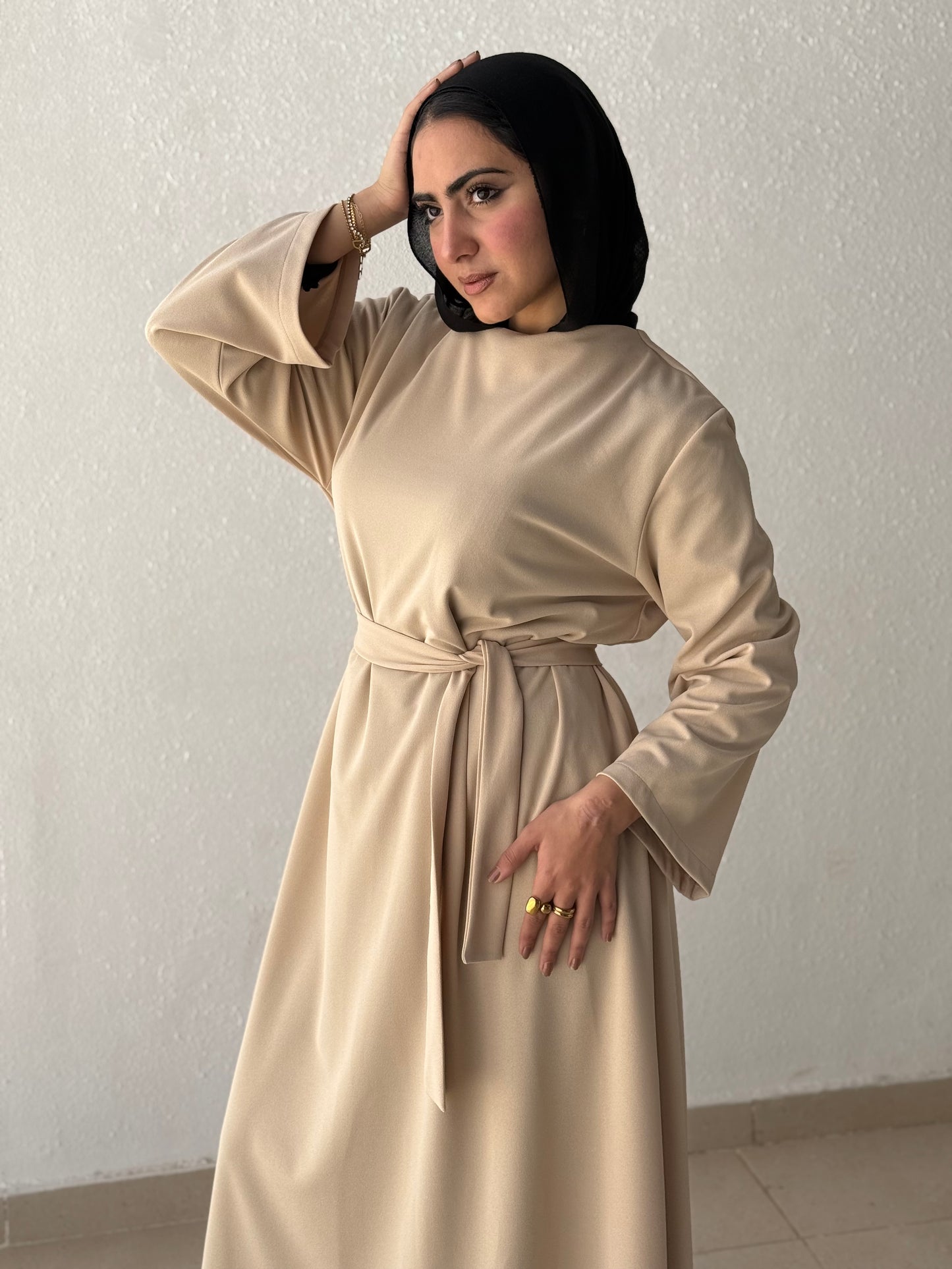 Modest dress with belt