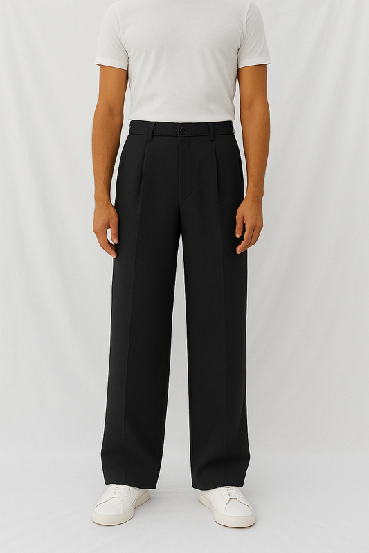 Tailored pant with front pleats and elastic back
