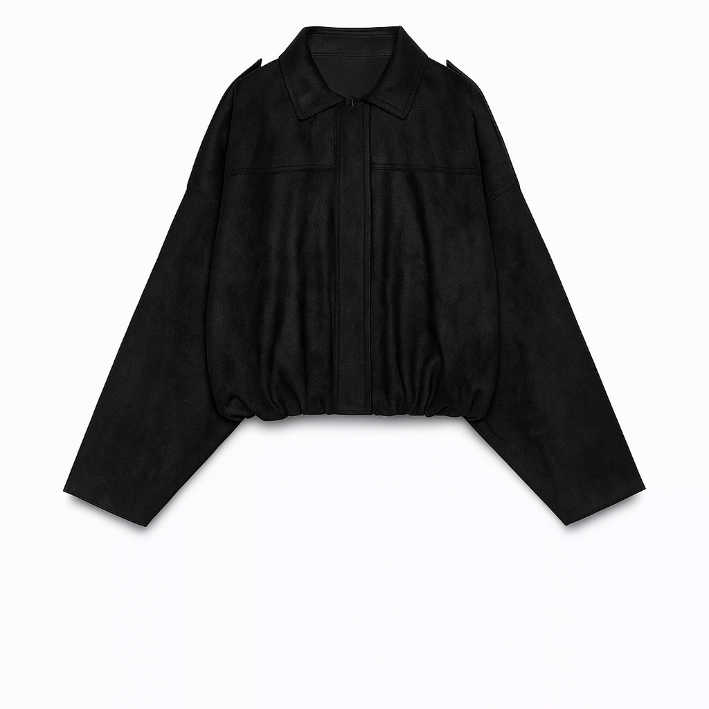 Suede jacket with pleated hemline