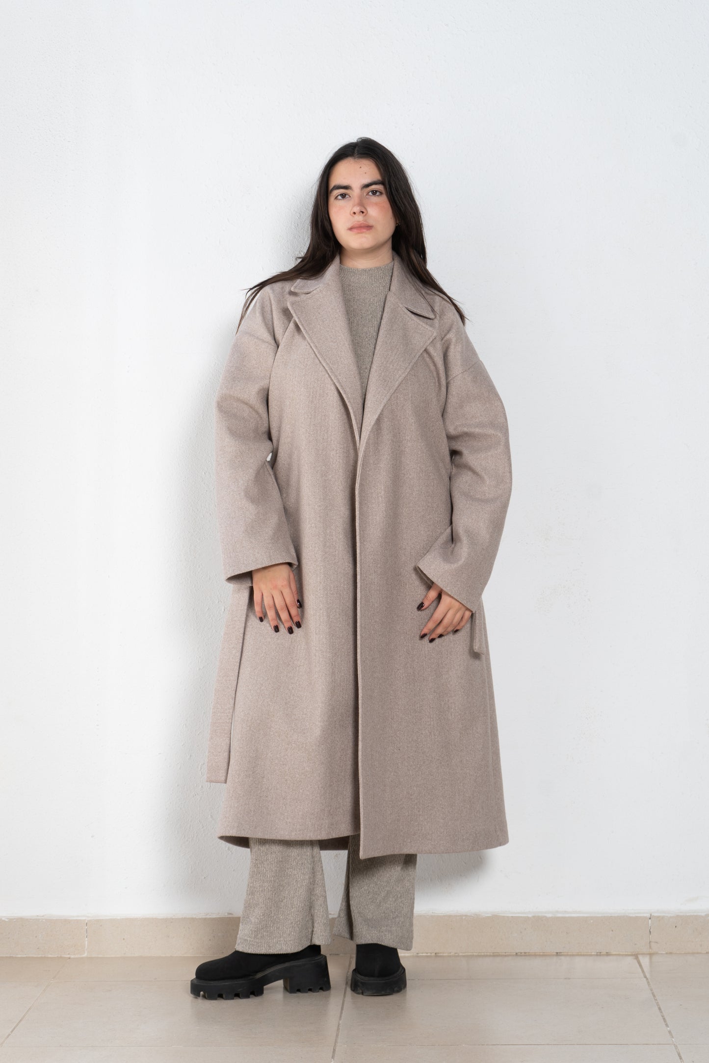 Oversized coat with belt