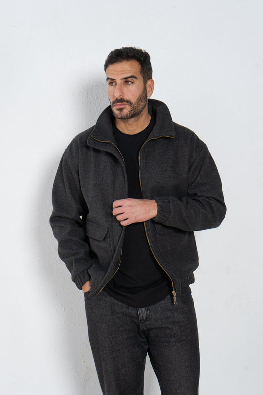 Mixed wool bomber jacket with front pockets