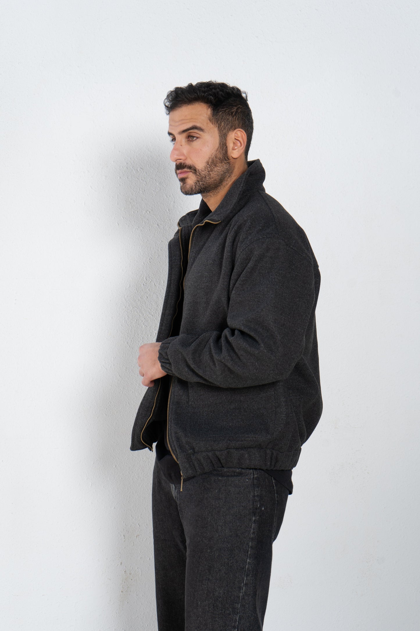 Mixed wool bomber jacket with front pockets