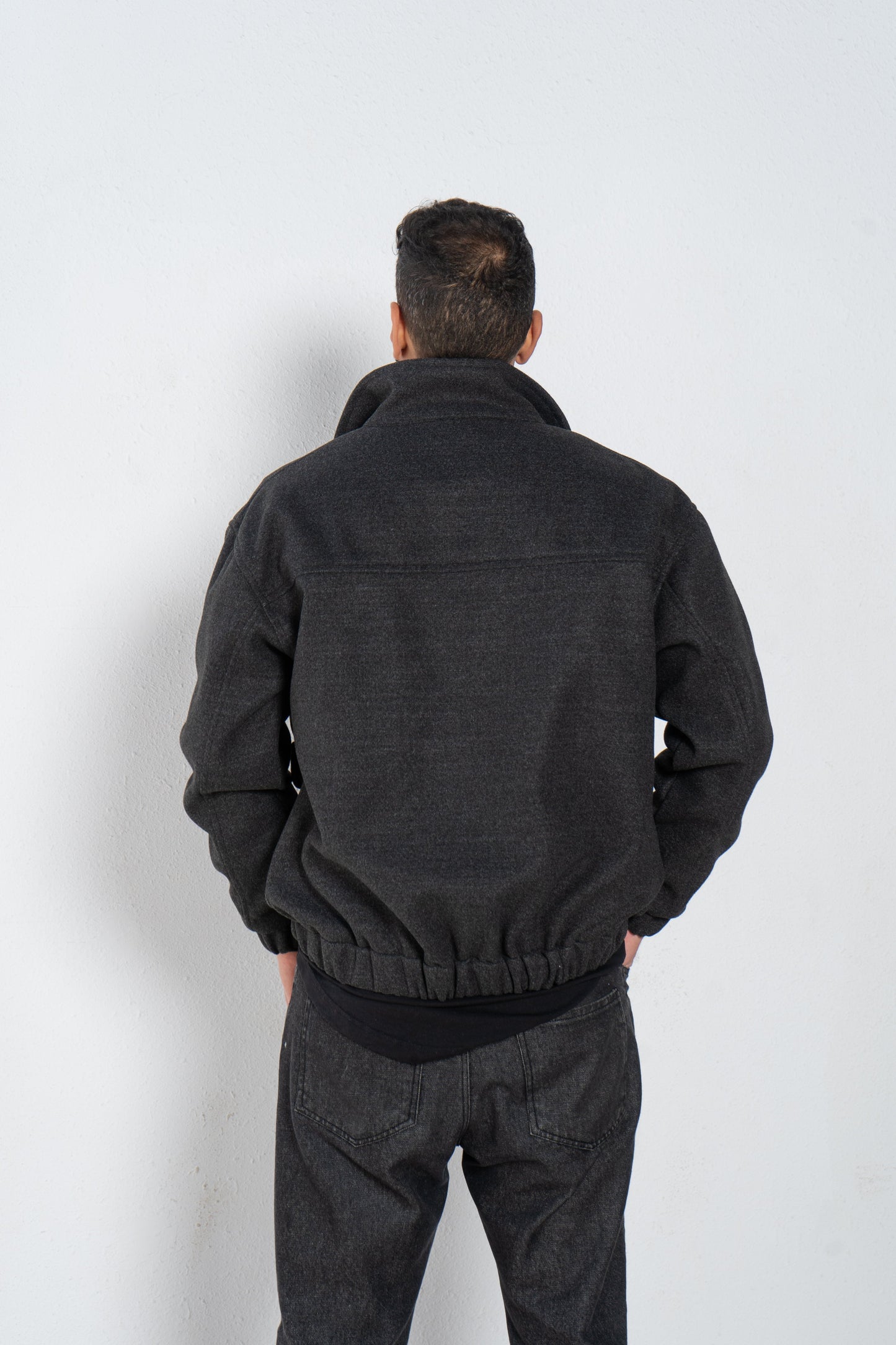 Mixed wool bomber jacket with front pockets