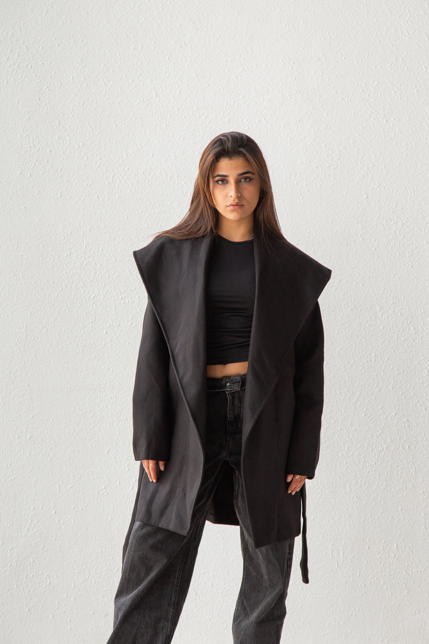 Oversized coat with wide shawl collar