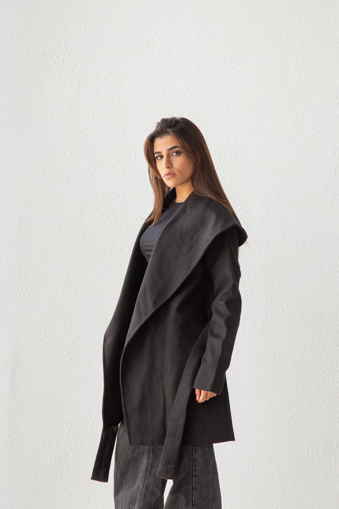 Oversized coat with wide shawl collar