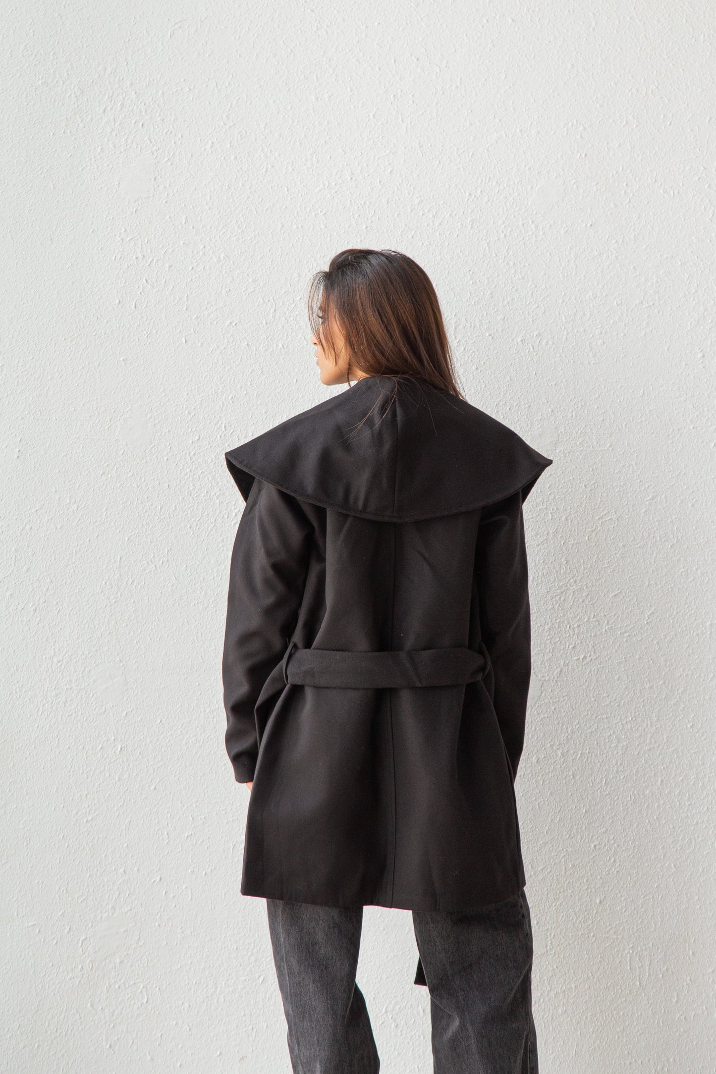 Oversized coat with wide shawl collar