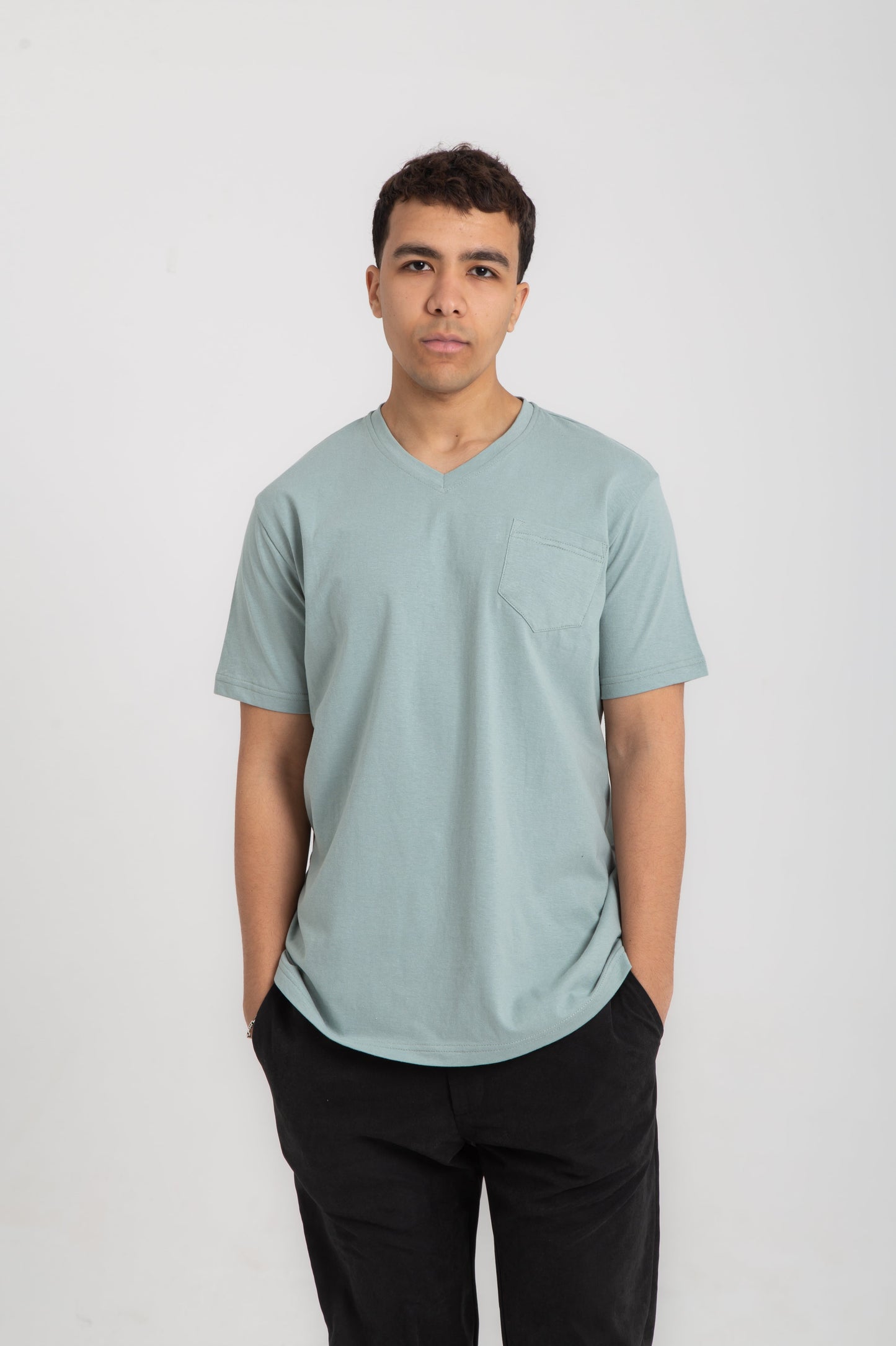 Basic cotton V neck T- shirt with side pocket