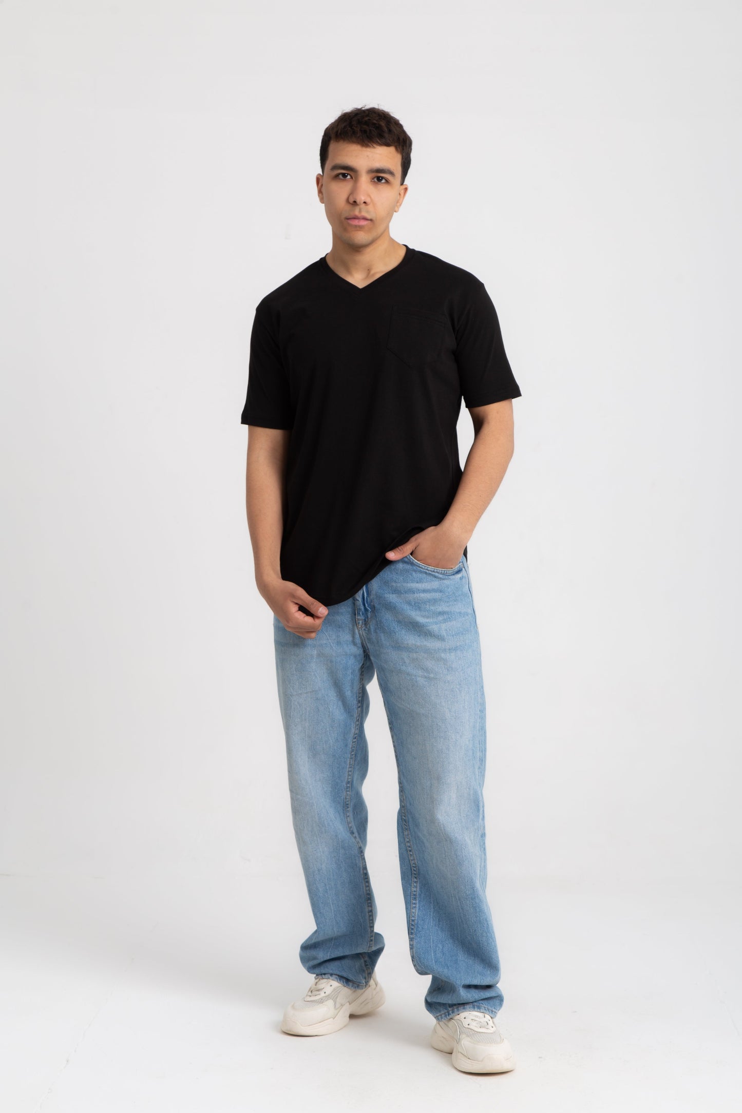 Basic cotton V neck T- shirt with side pocket