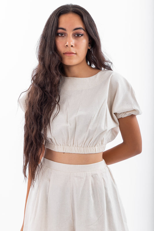 Linen top with elastic waist