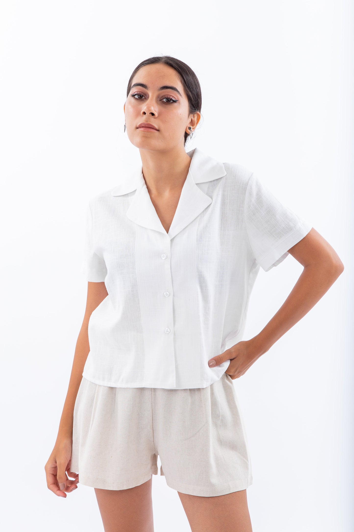 Short sleeves safari linen shirt