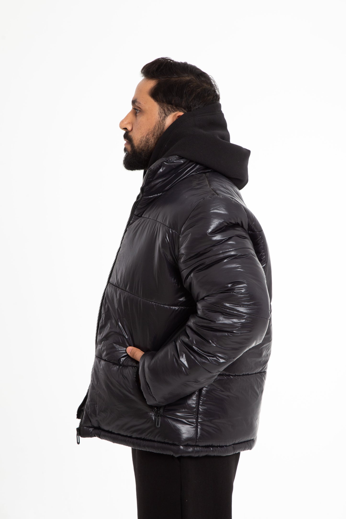 Puffer jacket with hidden hoodie