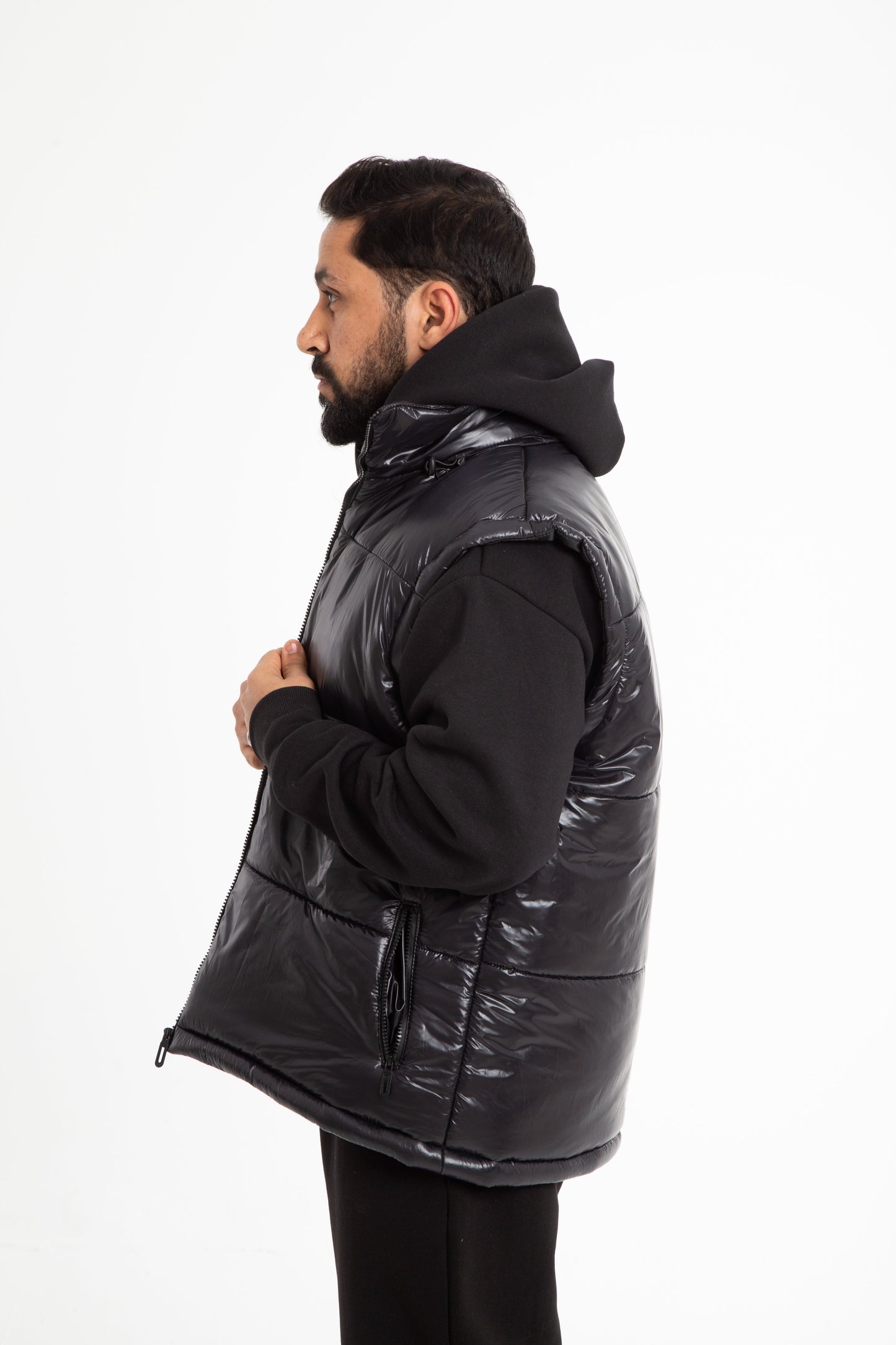 Puffer vest with hidden hoodie