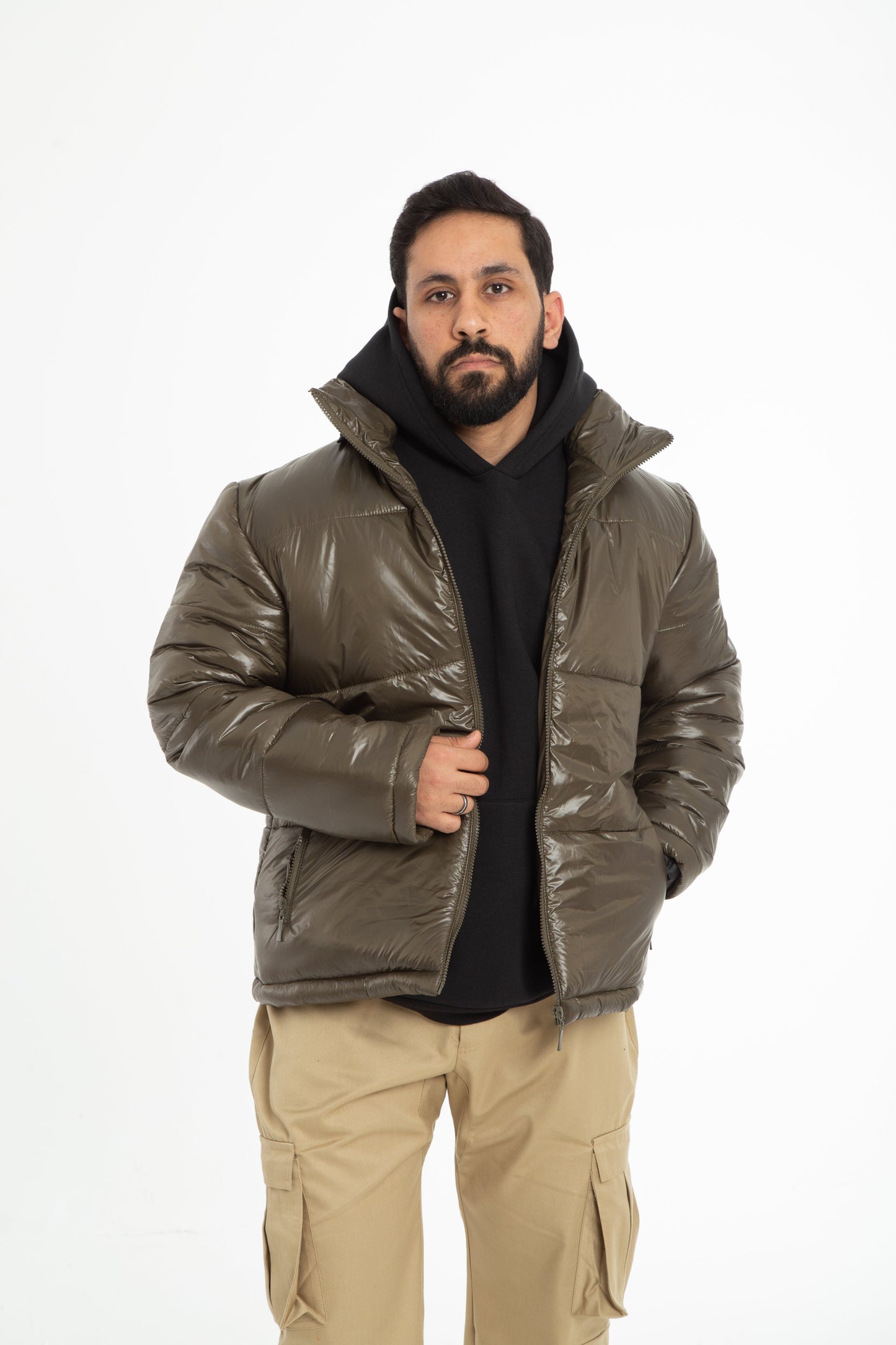 Puffer jacket with hidden hoodie