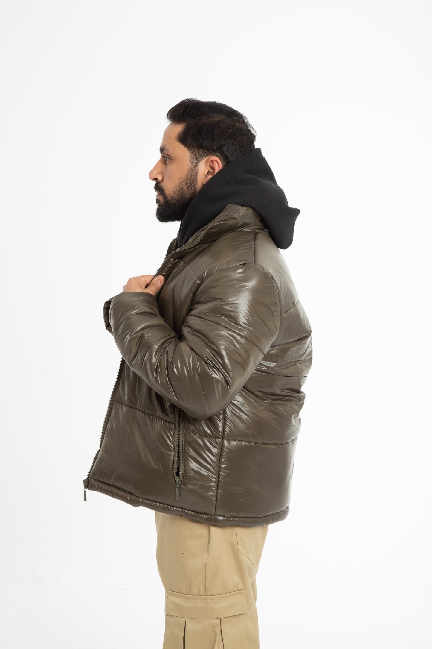 Puffer jacket with hidden hoodie