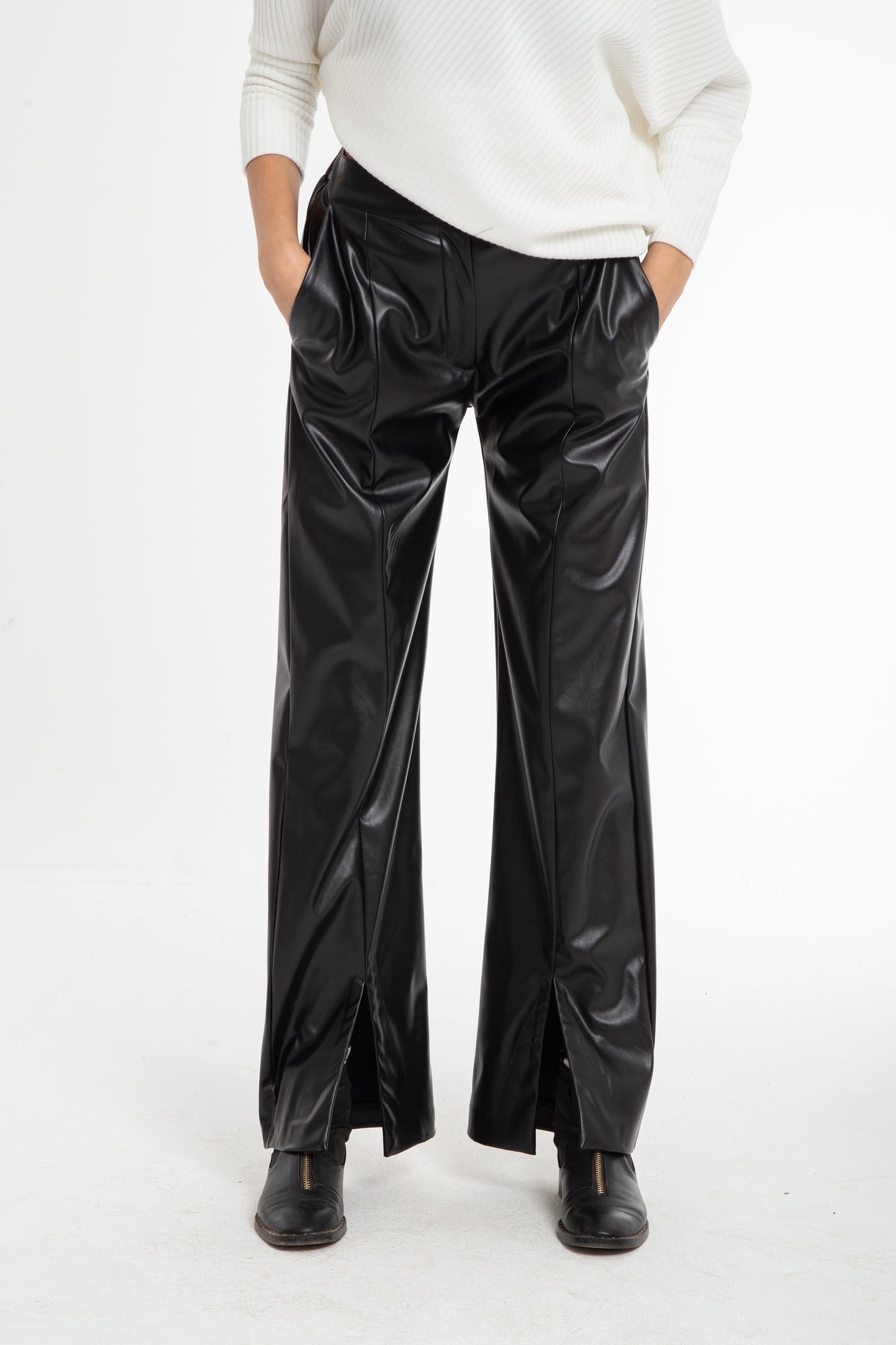 Leather pant with front slit