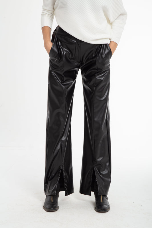 Leather pant with front slit