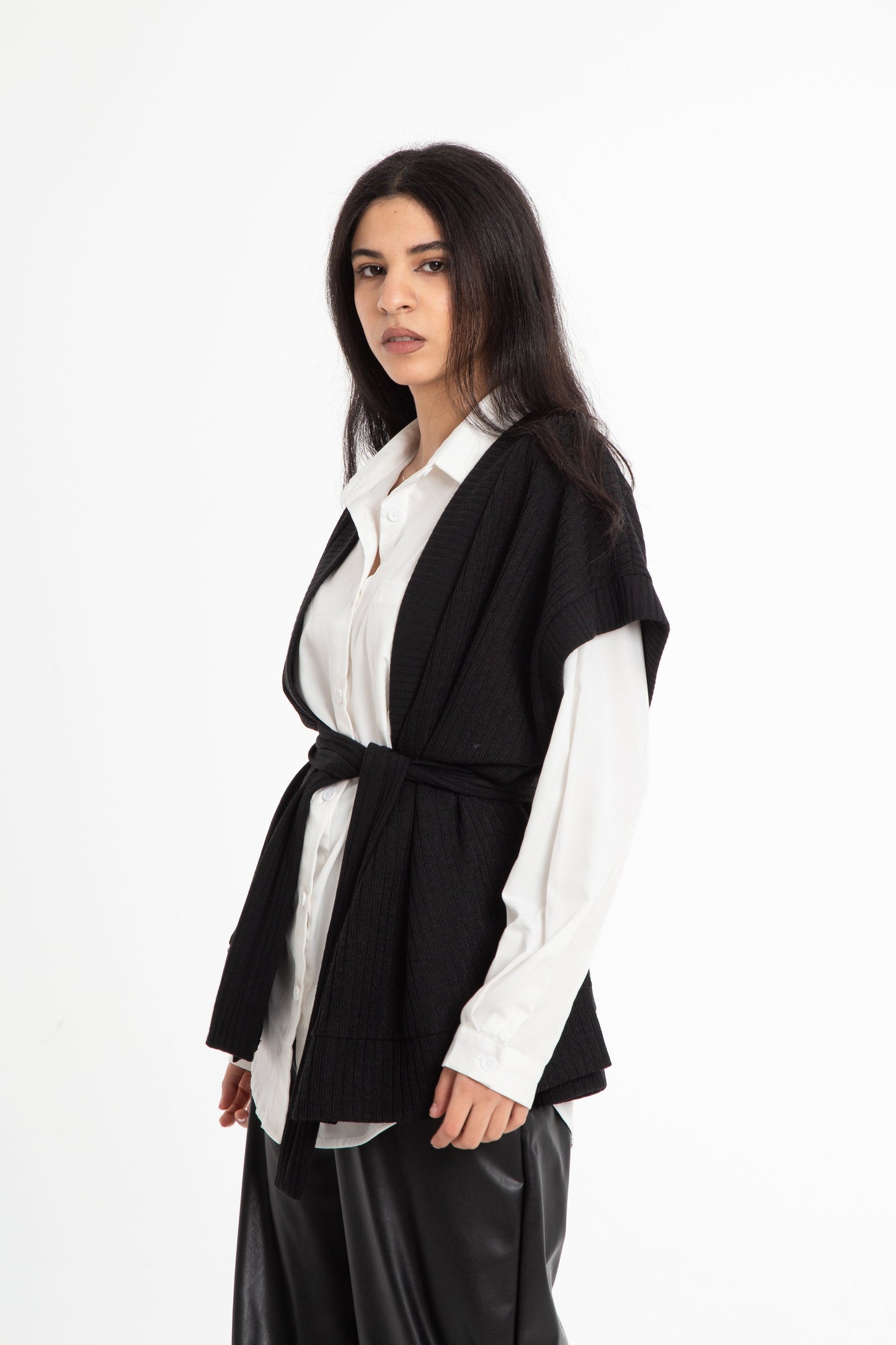 Tricot short kimono with belt